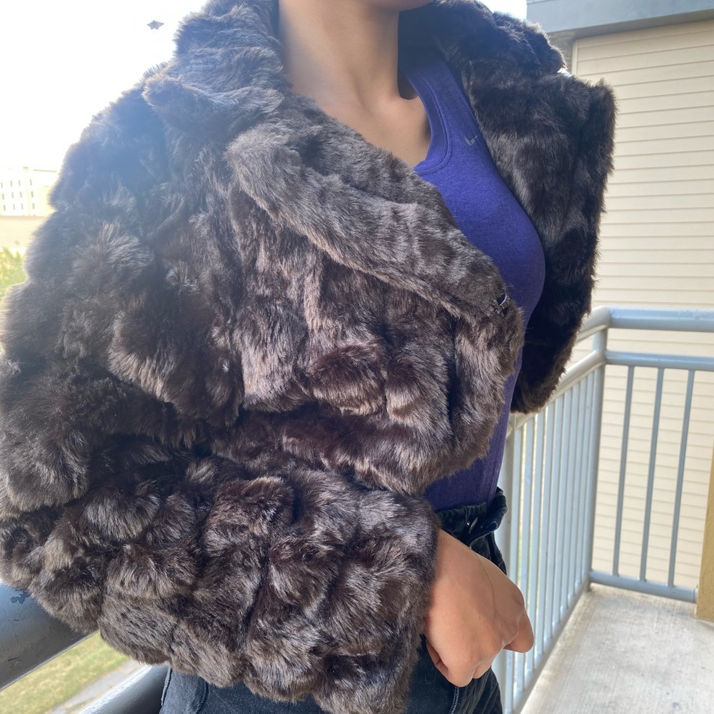 Brown faux fur crop coat